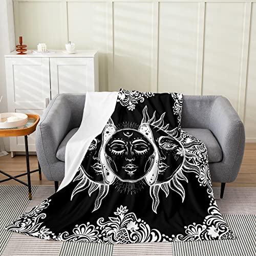 Sun And Moon Fleece Blanket,Black And White Throw Blanket For Kids Girls Boys Sofa Bed Decor Women Bohemian Mandala Printed Flannel Blanket,Trippy Mystic Floral Galaxy Fuzzy Blanket Soft Cozy,Throw #TOP8