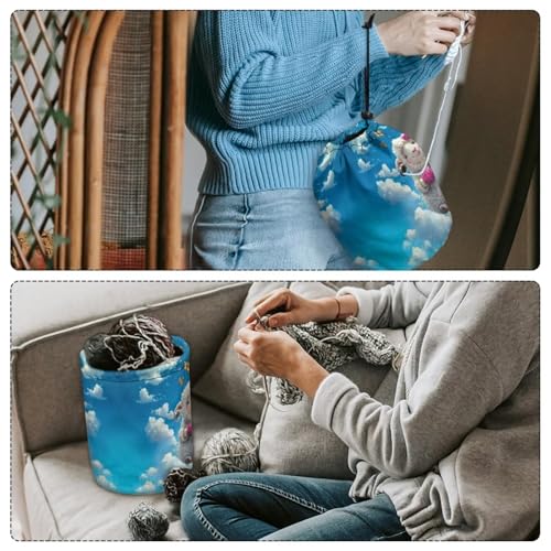 Image of Sellikakes Yarn Bag with Drawstring, Cute Sheep Knitting Crochet Tote Bag Yarn Storage Bags Organizer Crochet Accessories for Crocheting Project, Store Skein Ball,Short Knitting Needles