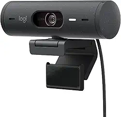 Webcam Full HD Logitech Brio 500 com Microfones Duplos com Redução de Ruídos, Proteção de Privacidade, Correção de Luz e Enquadramento Automático - Grafite