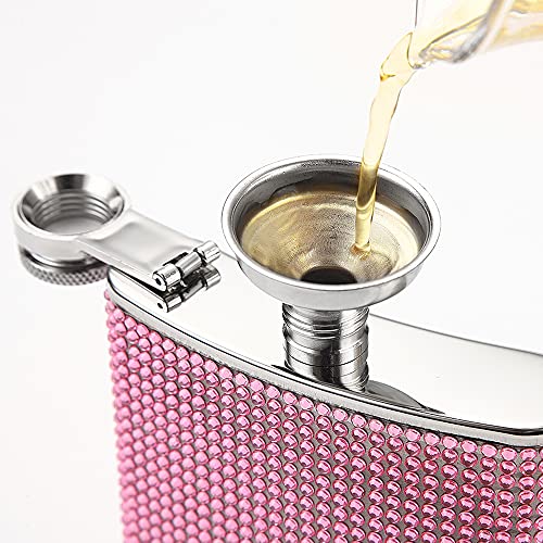 FYL Hip Flask for Liquor, Pink Glitter Flask 8oz with Never-Lose Cap