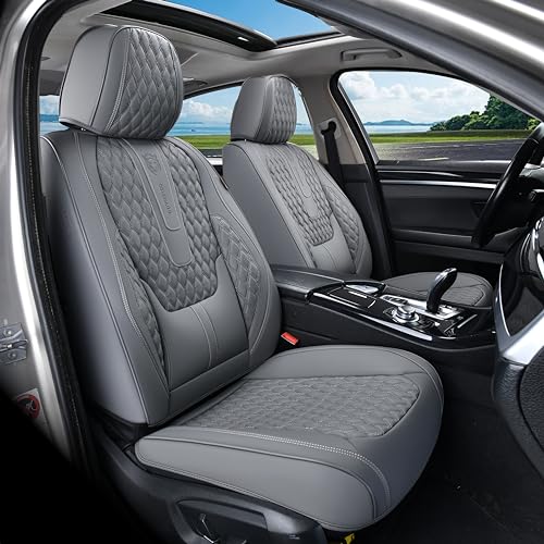 Image of Coverado Car Seat Covers Full Set, Nappa Leather Seat Covers for Car, Waterproof Car Seat Protector with Lumbar Support, Automotive Seat Covers Universal Fit for Most Cars SUV Trucks (Gray)