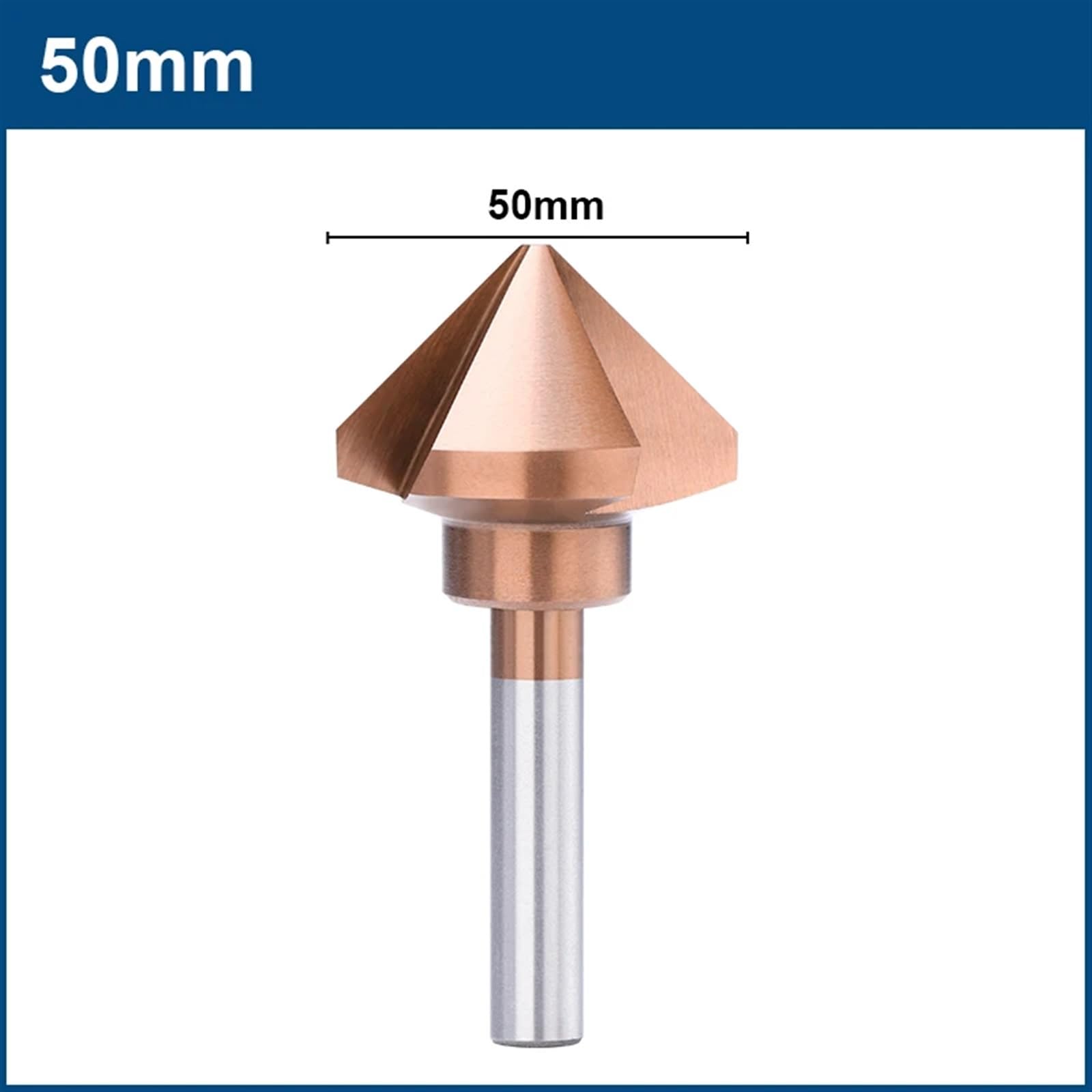 Broca avellanadora de 3 flautas, 4,5-50 mm, 90 grados, recubierta de TiCN, HSS, for madera, metal, 1 unidad(50mm)