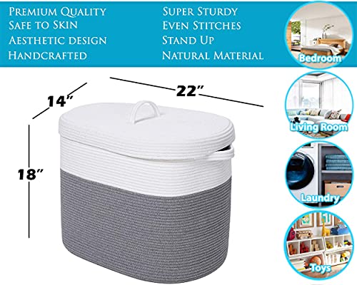 22”X14”X18” Rectangular Extra Large Storage Basket With Lid, Cotton Rope Storage Baskets, Laundry Hamper, Toy Bin, For Toys Blankets Storage In Living Room, Baby Nursery, Grey Basket With Lid #TOP2