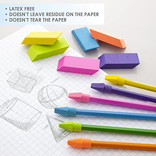 Bazic Erasers + Pencil Top Erasers Set (12/Pack), Block Bevel Erasers Neon Color, Arrowhead Caps Tops, Latex Free, For Art Drawing School, 1-Pack #TOP4