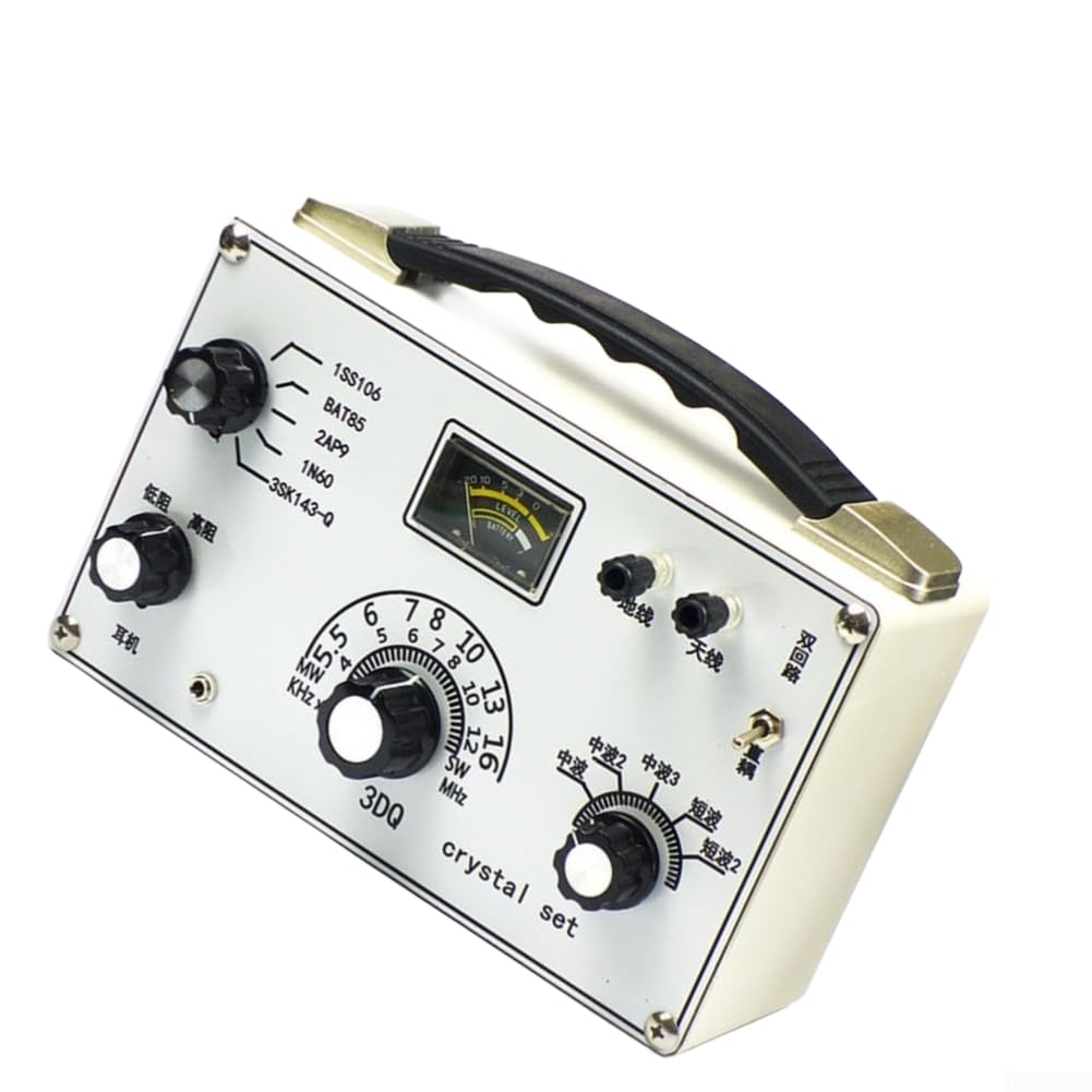 Verstellbares 5-Band für Kristall-Radio-Empfänger für mittlere Kurzwellen-Bänder | Mit 3DQ Diode, hohe / niedrige Impedanz Kopfhörer, Dual-Loop-Tuning, Strommesser, Direktkupplungsschaltung für Radio Hobby