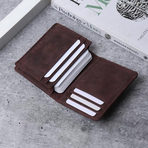 Image of FOXHACKLE Full Grain Leather Credit Card Holder for Men & Women, RFID Blocking Small Bifold Wallet, Compact Card Case