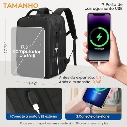 Mochila Couro Reforçada Executiva Grande Mochila para Notebook Trabalho Viagem Escola com Cabo de Aço Impermeável (Preta-Viagem) Mochila Couro Reforçada Executiva Grande Mochila para Notebook Trabalho Viagem Escola com Cabo de Aço Impermeável (Preta-Viagem)