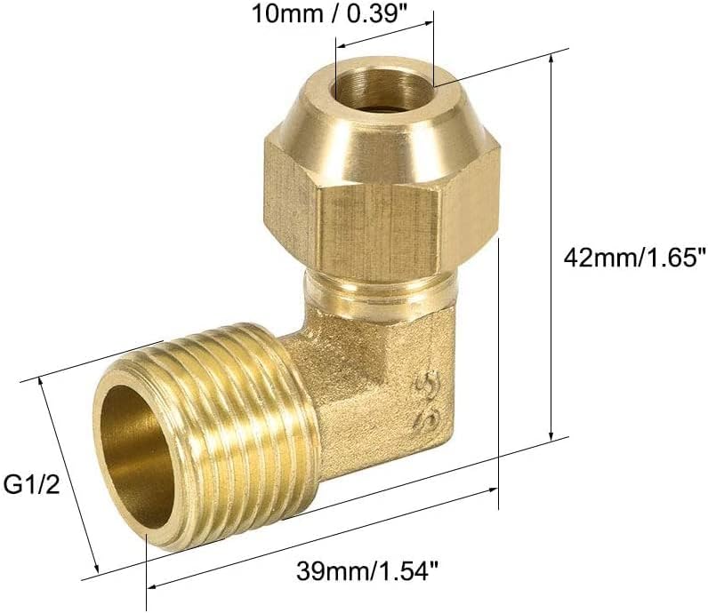 XYWHPGV Brass Compression Tube Fitting 90 Degree Elbow G1/2 Male X 10mm Tube OD Flared Fitting 2pcs(2fa38 82e14 23918 cc072 5e58a eb0b3