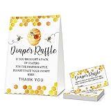 ONDTOM Bee Baby Shower Party Game Diaper Raffle Standing Sign With 50 Cards, Mommy To Bee Themed Honeycomb Decor, Gender Reveal Game(5"x7") - Diaper-C01