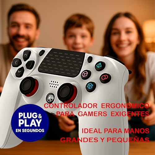 Gamepad inalámbrico ergonómico con doble vibración y panel táctil blanco 3