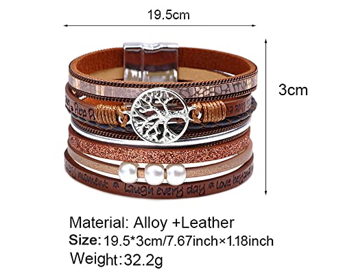 Image of Fesciory Leather Wrap Bracelets for Women, Boho Leopard Multi-Layer Crystal Beads Cuff Bracelet Jewelry