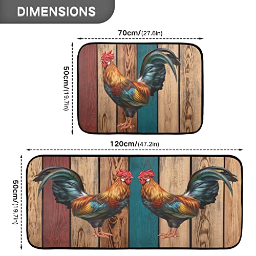 Kitchen Rugs Set 2 Piece Roosters Farmhouse Non Slip Bathroom Floor Mats Anti-Fatigue Washable Carpet Doormat - 27"X19"+47"X19" #TOP1