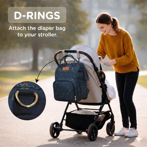Image of Motherly Patented Diaper Bag Backpack for Moms | Waterproof Baby Travel & Maternity Bag | Spacious Nappy Bag with Insulated Bottle Pockets & Warranty (Floral Series)