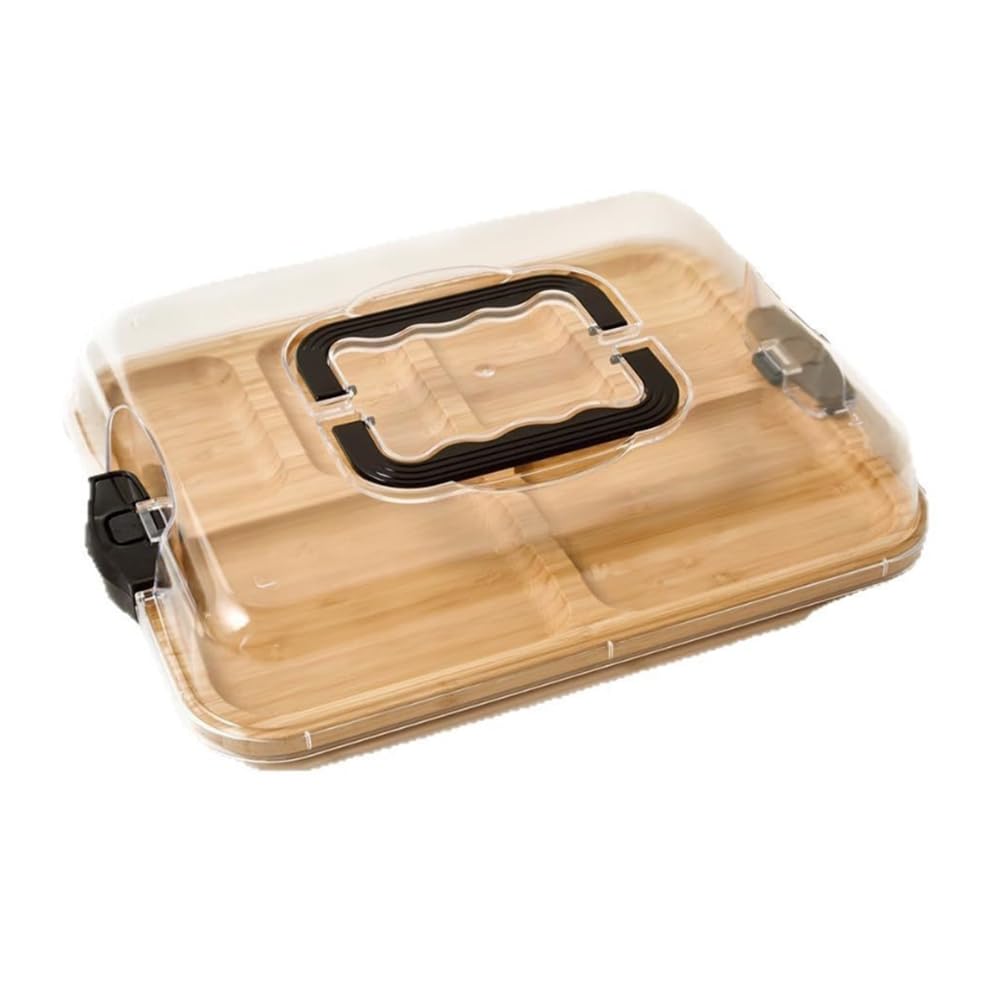 Aundhegrtt Bamboo Charcuterie Board with Lid, Divided Serving Tray Featuring Handle& Locking Lid, Portable Platter for Outdoor