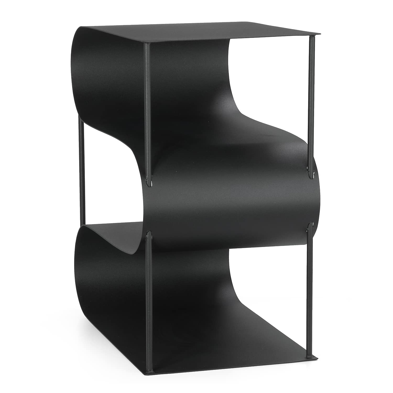 Moritz Kaminholzregal S-Form Metall schwarz 45 cm Brennholzregal innen | Feuerholzregal und Kaminholzständer geschwungen, dekorative Holzaufbewahrung für Wohnzimmer, Kamin, Ofen und Wintergarten