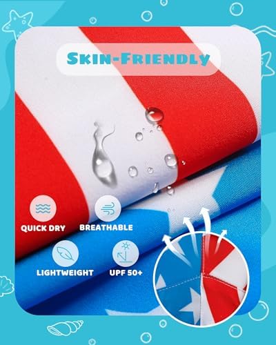 maamgic Boys Swim Trunks with Compression Liner Toddler Stretch Swim Shorts Quick Dry Swimming Trunks Boxer Brief 2 in 1 Beach Shorts American Flag 5/6 - 4