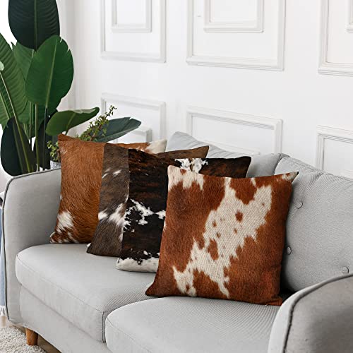 Sanwarm Throw Pillow Covers Home Decor Set Of 4 Pillow Cases Decorative 18 X 18 Inches Outdoor Cushion Couch Sofa Pillowcases, Cowhide Cow Brown Animal Deep #TOP5