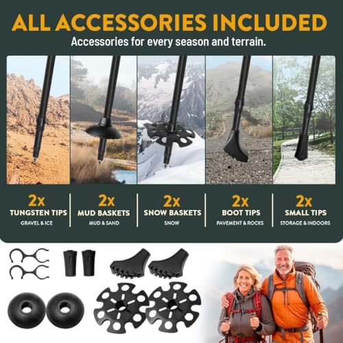 Image of Carbon Pro Trekking Poles - Ultra-Lightweight Hiking Sticks for Men & Women - Shock-Absorbing, Adjustable Telescopic Walking Poles - Includes Travel Bag, Tips & Accessories