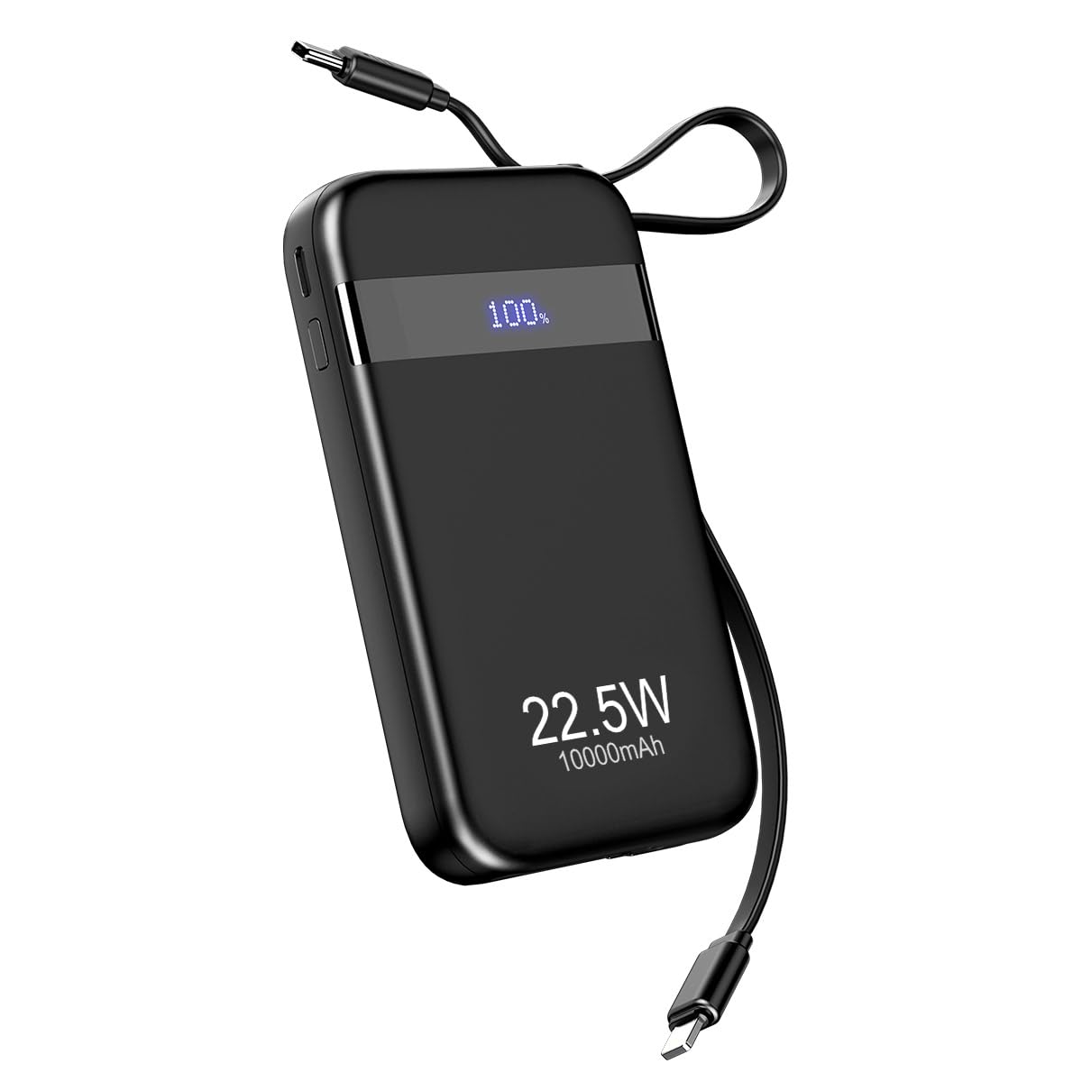 BOJEEL Power Bank, 10000mAh Portable Charger with Built-in Cables, 22.5W 4 Output 2 Input, Fast Charging External Battery Pack with LED Display for iPhone,Samsung,Android and More