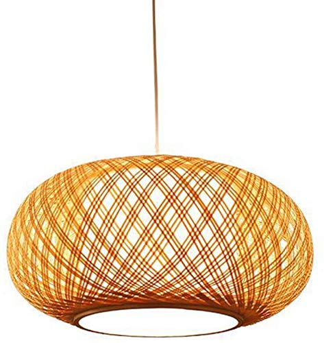Luz de colgante bambú artesanal de 40 cm con pantalla de tambor de mimbre