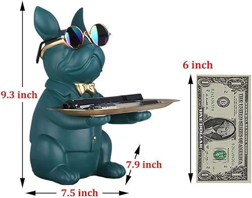 Miniatura 2 de Bandeja de resina moderna para bulldog, bandeja de estatua, soporte para llaves, bandeja de joyería de caramelos, aretes, bandeja adecuada para