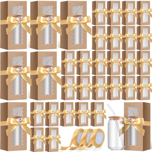 Windyun 100 Pcs Tumbler Gift Boxes for Sublimation Glass Exhibition Boxes Transparent for 12oz 16oz 20oz Shipping Cup Exhibition Packaging for Jars Mug Can Party Supplies(Kraft)