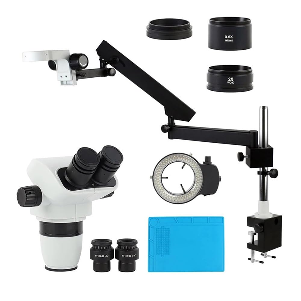 Microscope 3.35X 6.7X 45X 90X Parfocal Binocular Stereo Microscope with Articulating Arm Focul Clamp Pillar Stand B 32MM Column