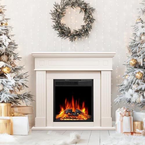 43 Inch Fireplace TV Stand with Mantel - Electric Fireplace Heater, Wooden Entertainment Center,...