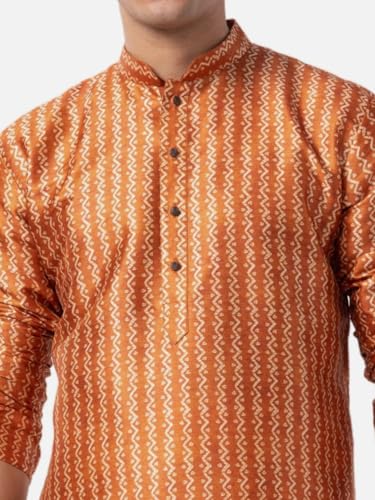 Image of LookMark Men's Cotton Blend Printed Long Kurta Suitable for All Indian Wedding, Occasions, and Festivals