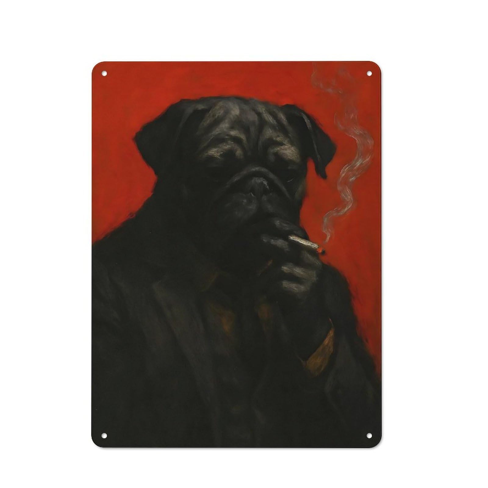 Junmoney Smoking Pug Portrait Printed Metal Sign 40X30cm For Hobby Room Or Studio, For Creative Interior Collectors