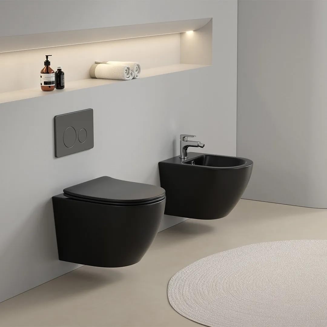 Kiamami Valentina WC Sospeso Ceramica Nero Opaco Folk