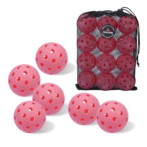 AILANFEI Pickleball Balls 12 Pack- 40 Holes Outdoor Pickleball with Bag Perfectly Balanced High Bounce Crack-ResistanceUSAPA Standard - Multiple Colors (Pink 12)