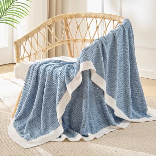 Image of BEDELITE Soft Cozy Chenille Waffle Knit Throw Blanket,Farmhouse Boho | ideal gift,fuzzy,fluffy,warm,for sofa or bed,room decor,breathable all season,lightweight,machine washable,60*80 blue