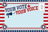 Vote Postcards Bulk - Your Vote Your Voice - Set of 100 4x6 Standard Size - American Flag Patriotism Print, Great Election Supplies, Fun and Eye-Catching Design Postcards for Family and Friends