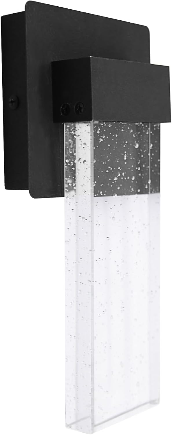 9.6 Inch Outdoor LED Wall Light, Crystal Bubble Glass Exterior Wall Sconce, 3000K Warm White Waterproof Wall Lamp, Energy Efficient Lighting for Patio, Garage, Doorway, Yard, ETL Listed