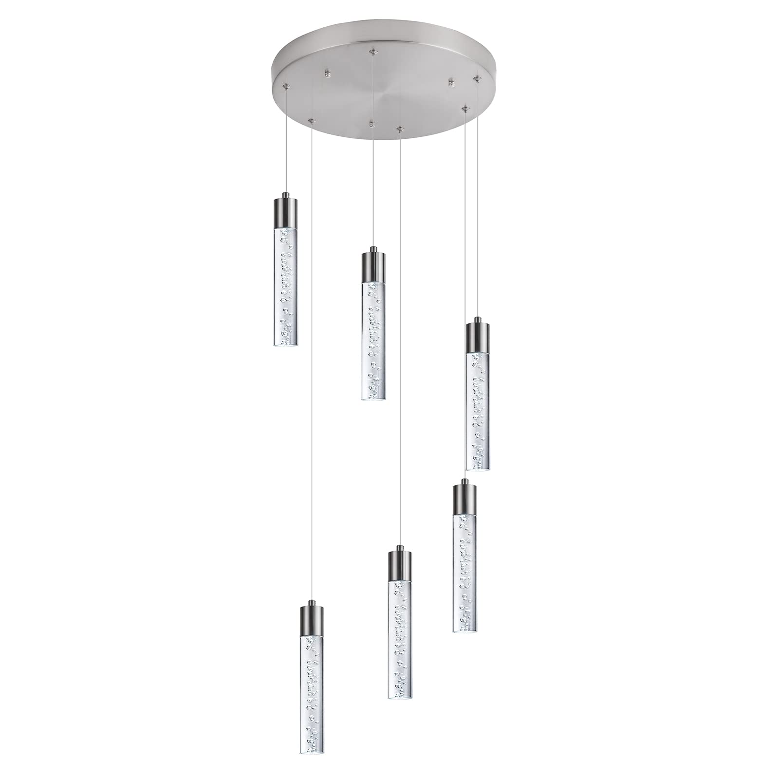 Modern 6-Light Brushed Nickel Pendant Chandelier with Premium Bubbles