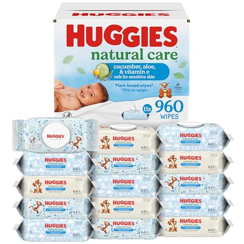 Image of Huggies Natural Care Cucumber, Aloe and Vitamin E Baby Wipes, Hypoallergenic, Scented, 15 Flip-Top Packs (960 Wipes Total), Packaging May Vary
