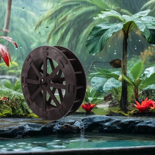 Angoily Kleiner Wasserrad 22cm aus Kunststoff Rotierender Selbstgemacht Tischbrunnen Aufsatz für Bonsai Aquarium und Garten Dekoratives Wasserrad mit Wasserfontänenfunktion