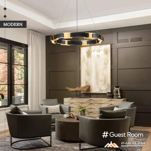 Image of LED Ring Chandelier Modern Black Gold Chandeliers for Dining Room Dimmable