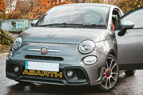 Abarth Schriftzug für Vordere Gitter - FIAT 500 Kühlergrill Dekoration im Originalstil - Logo für Vorderen Grill Punto Evo 595 Personalisierung (Gelb)