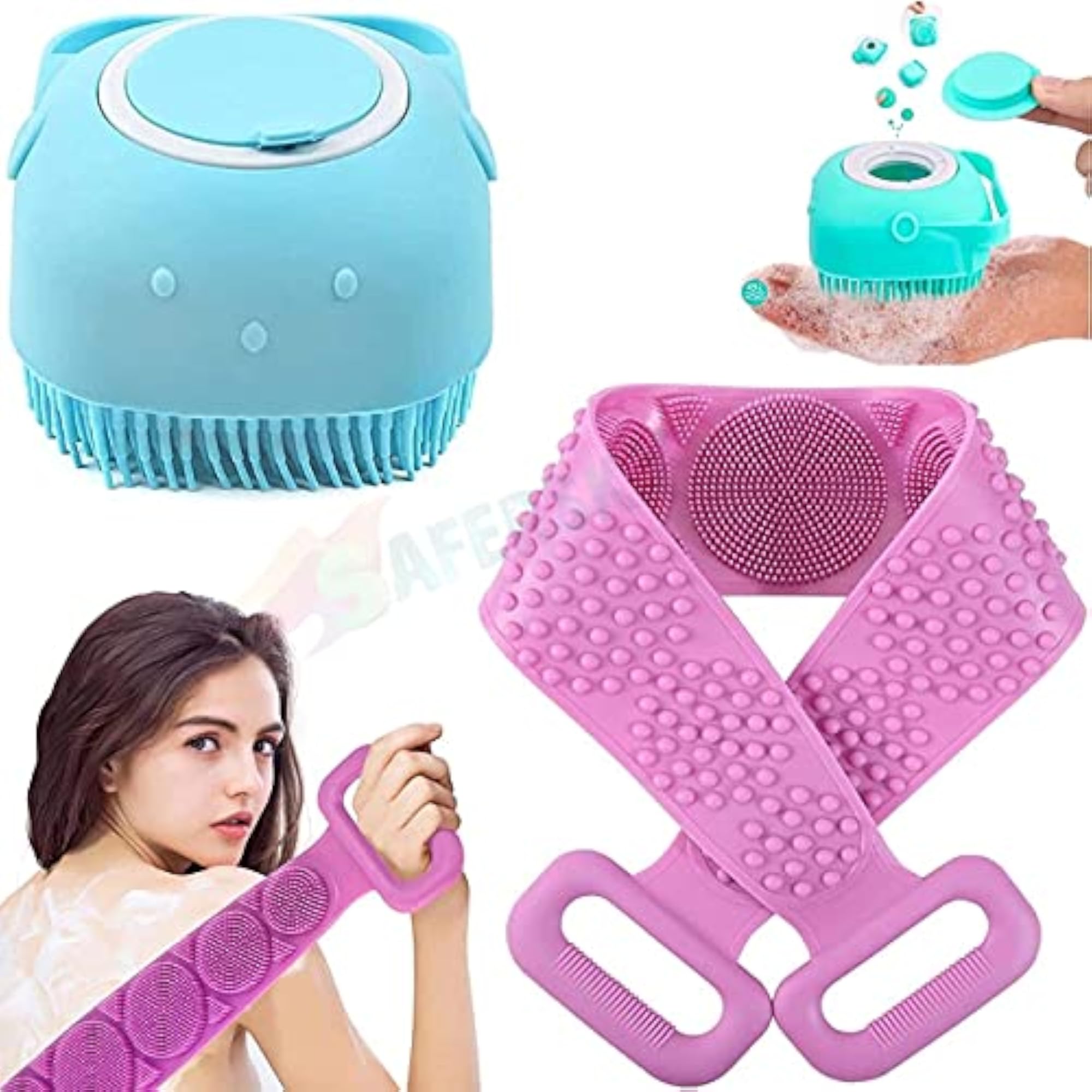 2 Pcs Combo Silicone Soft Bath Body Brush Set