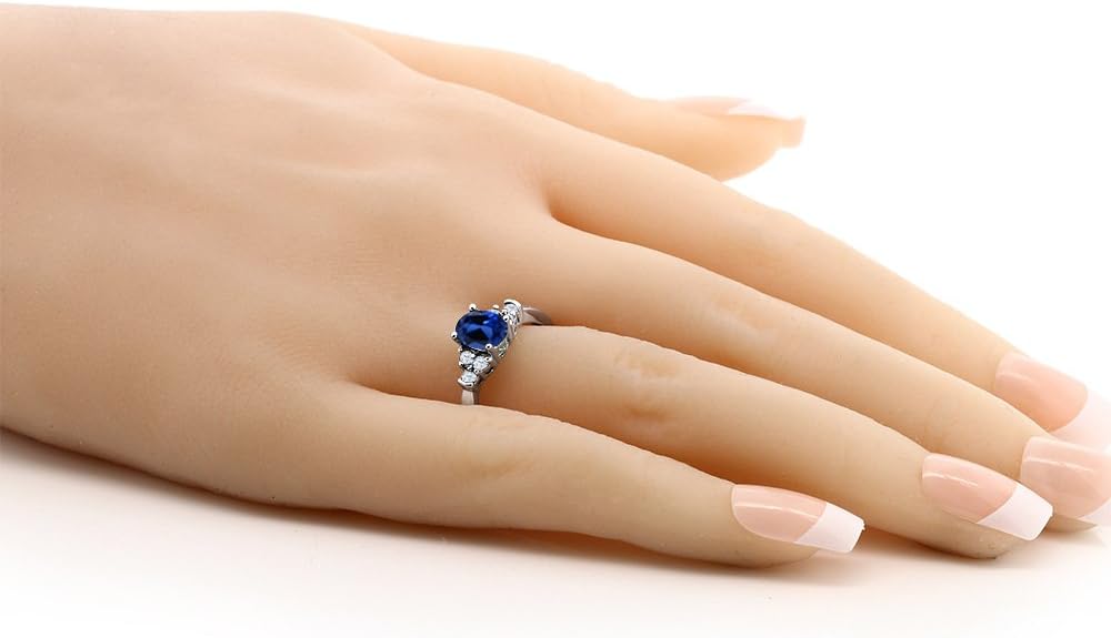 Gem Stone King 925 Sterling Silver Gemstone Birthstone and White Topaz Engagement Ring for Women | Center Oval 6X4MM and Round 2MM Accents | Wedding Anniversary Promise Ring | Sizes 5-9