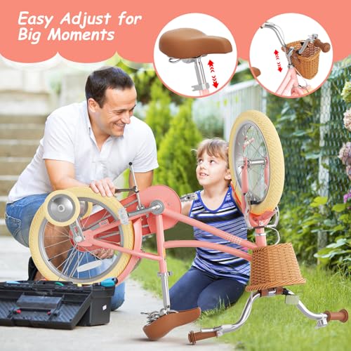Image of Glaf 12 14 16 18 20 24 Inch Girls Bike for 2-15 Years Old | Kids Bike Bicycle,with Training Wheels, Toddler Bike,Girls Cruiser Bicycle, with Adjustable Seat and Handlebar