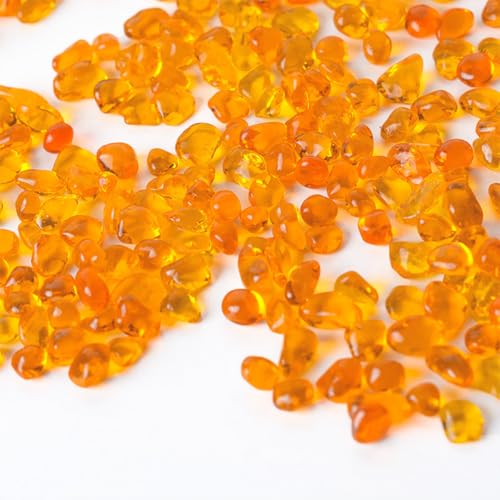 Image of 1 Lb (460 g) Orange Sea Glass Stones Irregular Rainbow Glass Pebble Decorative Rock Quartz Tumbled Gemstone Chips for Aquarium Decoration /Vase Filler /Jewelry Making /Handwork Craft /Gems Display