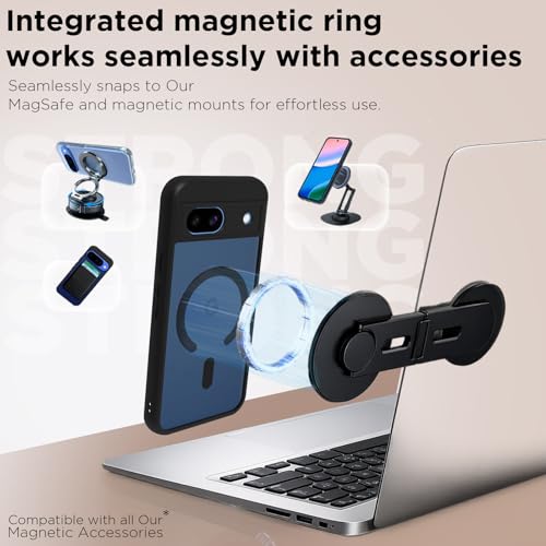Image of RIGGEAR Shockproof Sleek Hybrid Armor Upgraded C-Shaped Magnetic Back Cover Case Compatible with MagSafe Accessories for Google Pixel 8A (Smoke Black Matte PC + Black TPU Bumper)