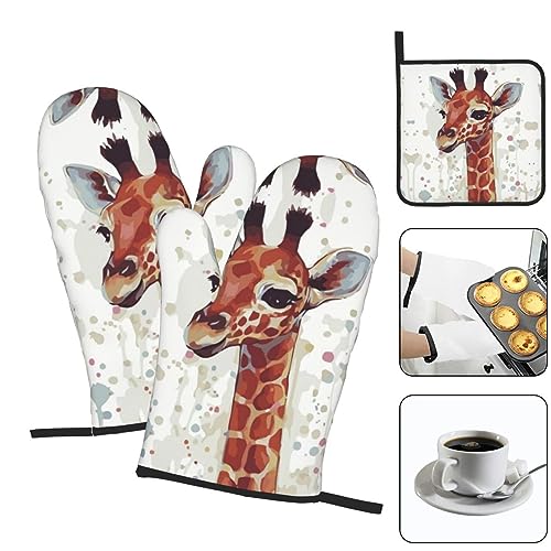Stylish Animal Watercolor Giraffe Oven Mitts and Pot Holders Sets of 3 Heat Resistant Non-Slip Kitchen Oven Gloves and Hot Pads for Cooking Baking Grilling BBQ Gifts - Cosy Home Interiors Stylish Animal Watercolor Giraffe Oven Mitts and Pot Holders Sets of 3 Heat Resistant Non-Slip Kitchen Oven Gloves and Hot Pads for Cooking Baking Grilling BBQ Gifts - Image 3