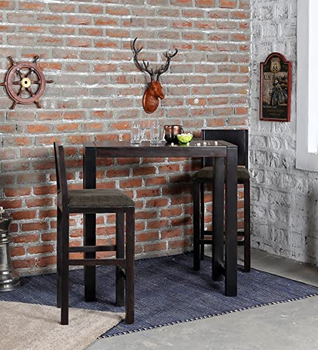 Image of Solid Sheesham Wood Bar Dining Table 2 Seater Set /Sheesham Wood Dining Set with 2 Chairs (Rosewood, Walnut Finish, 2 Chair, 1 Table)
