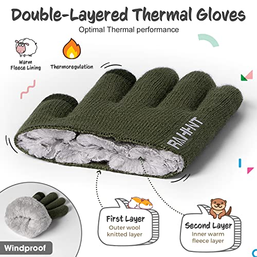 Image of Rahhint Kids Winter Gloves for Boys Girls Children Toddler Thermal Wool Knit Gloves with Insulated Fleece Lining Warm Gift