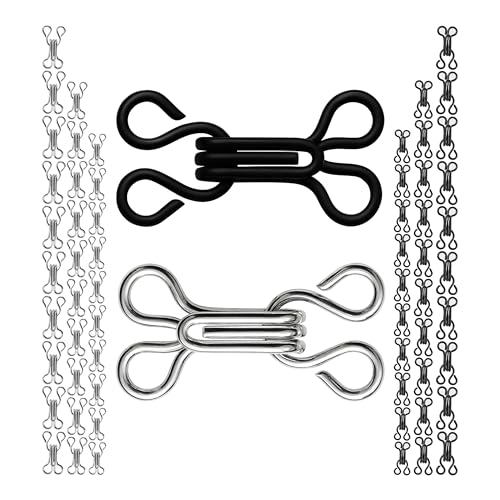 Verschluss Haken und Ösen, 60 Pack, Schwarz und Silber, drei Größen Set, Haken Augen für BH, Bikini, Kleid, Rock, Häkchen für Kleidung, Ösen-Verschluss zum Nähen, Unterwäsche Verschlüsse, DIY Hook Eye