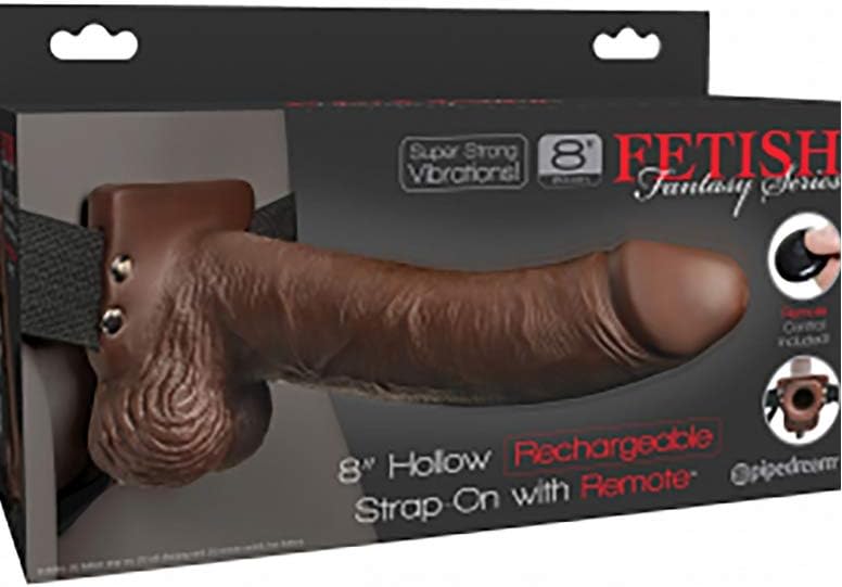 Pipedream Products Fetish Fantasy Series 8" Hollow Rechargeable Strap-on with Remote, Brown, 1 Count